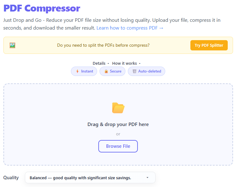 Step 1 — Drag and drop your PDF file onto the upload area